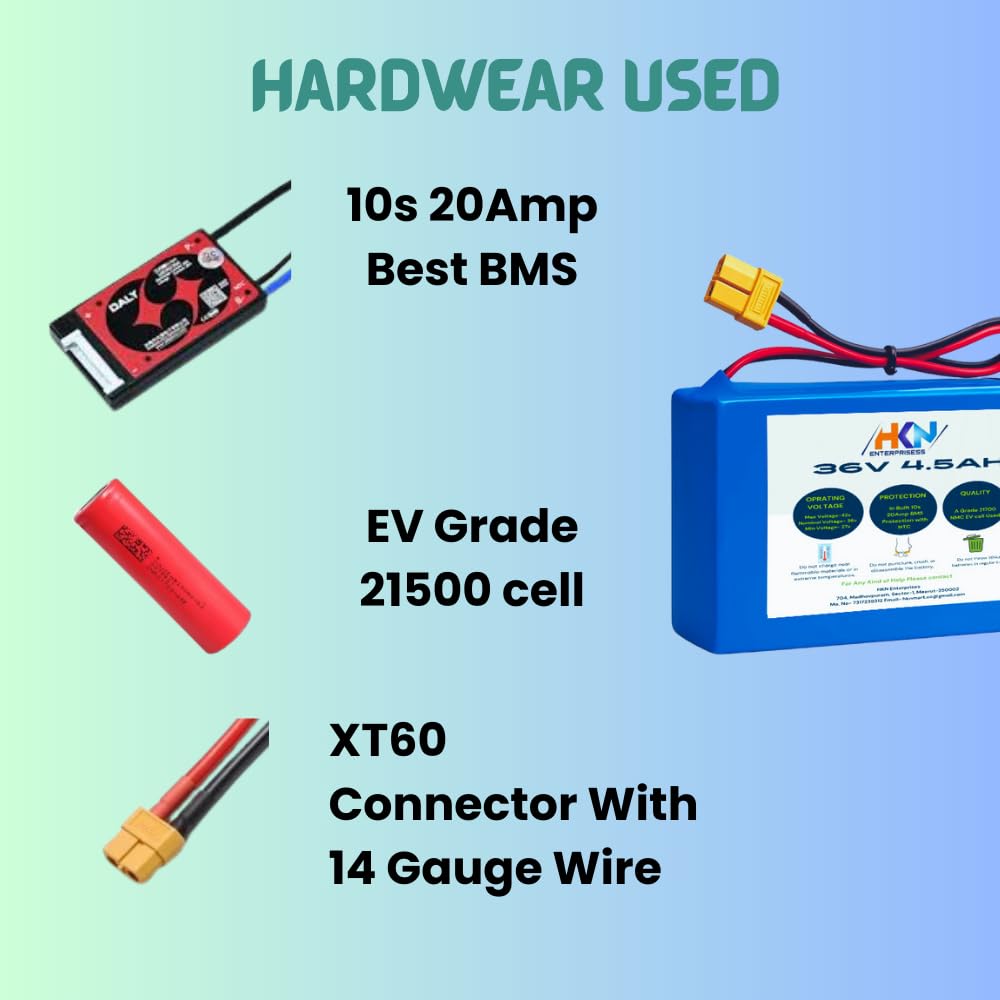 36V 4.5Ah Lithium-Ion Rechargeable Battery Pack | 36volt 4500mAh | E Bike e-Cycle Battery | in Built 10S 20Amp BMS with Fast chgarging.