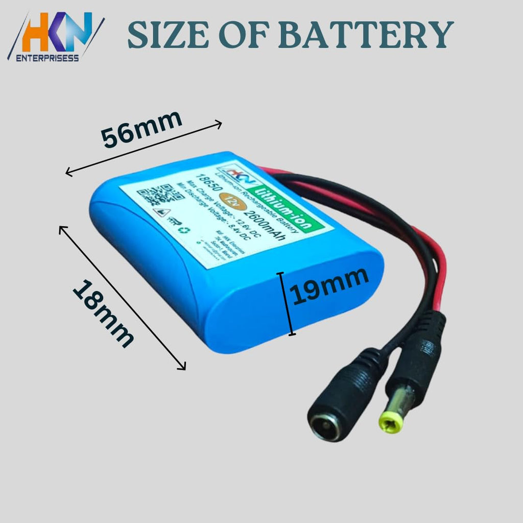 12V 2600mAh Rechargeable Lithium-ion Battery Pack with BMS | for LED Lights, DIY Projects, Robotics, CCTV & Solar Applications