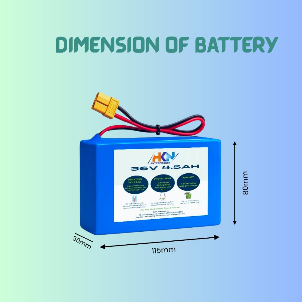 36V 4.5Ah Lithium-Ion Rechargeable Battery Pack | 36volt 4500mAh | E Bike e-Cycle Battery | in Built 10S 20Amp BMS with Fast chgarging.