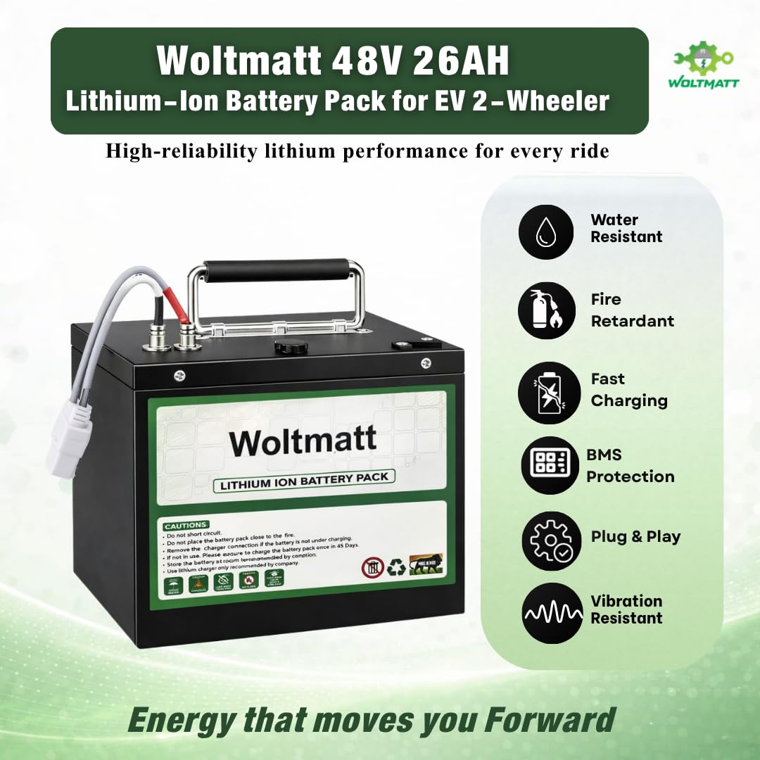 48V 26Ah Lithium-ion Battery Pack for Electric Bike, E-Bike & Electric Scooter | Lightweight, High-Performance Battery | Waterproof | Fire retardant | Compact | Detachable