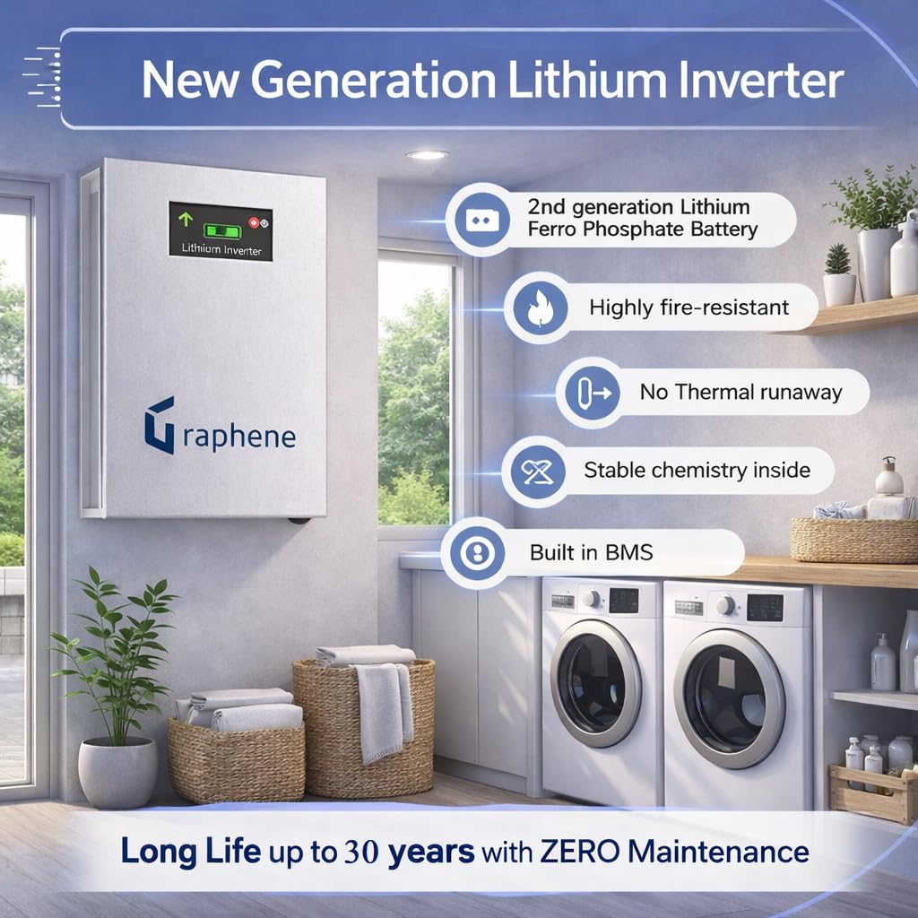Graphene Lithium 1000VA Inverter with Upto 15 Years Life | Inbuilt 400Wh Battery | Pure Sine Wave | UPS for Short Power Cuts | Integrated Home Power Backup Solution | 5-Year Warranty