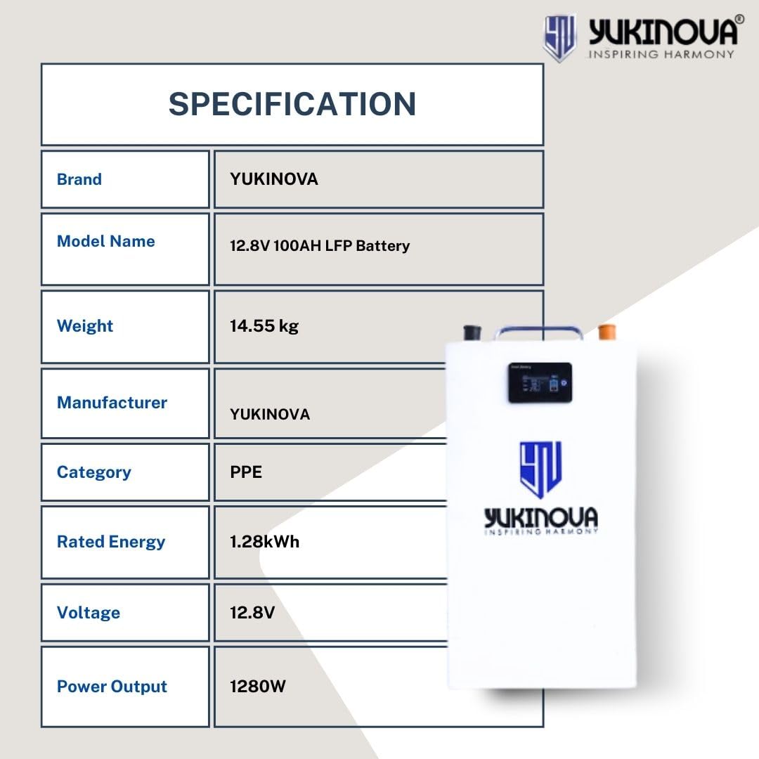 12.8V 100Ah Lithium Inverter Battery | LiFePO4 | 3000+ Cycles | Smart BMS | Fast Charging | Compatible with Hybrid/Online Inverters | Lightweight & Long Life Backup