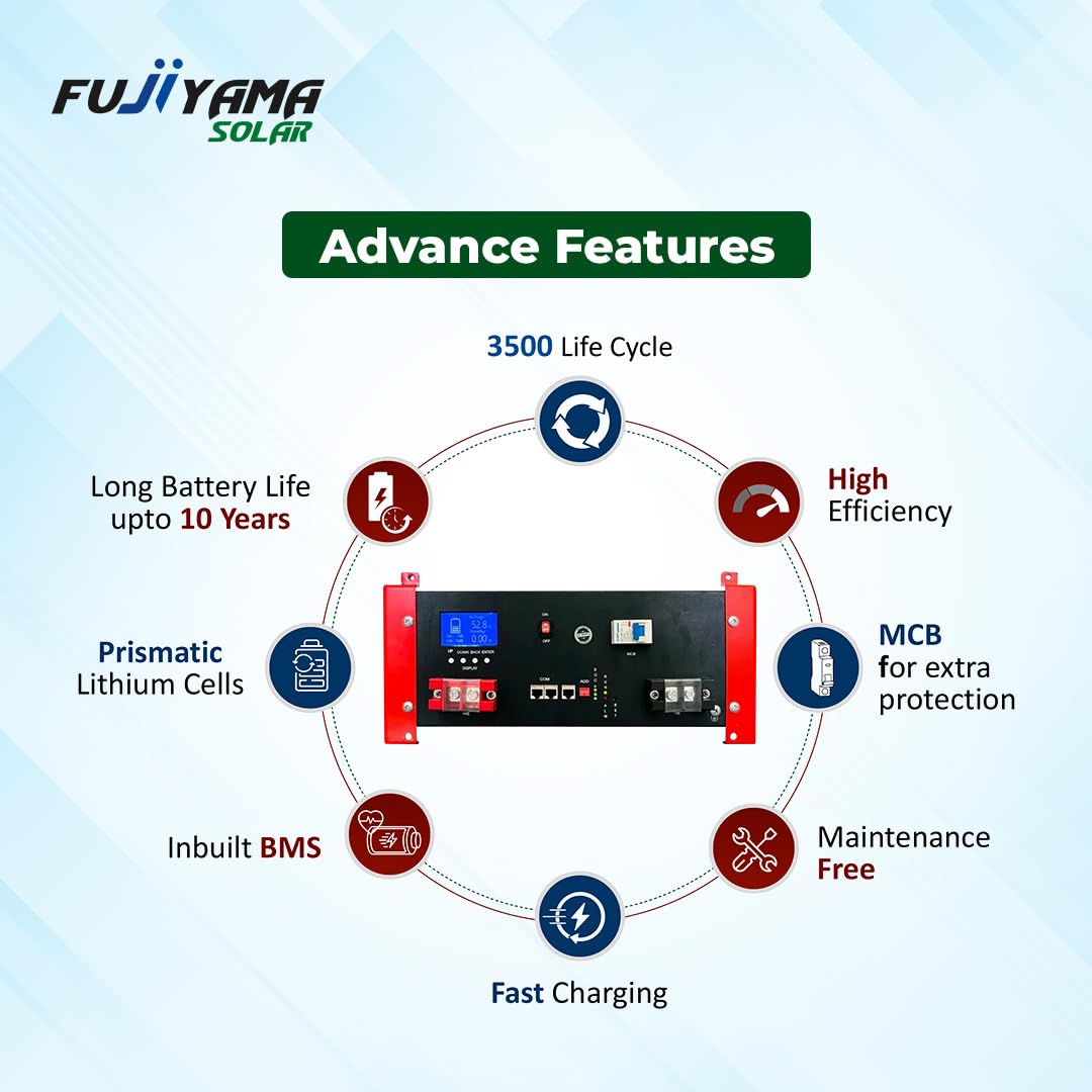 Fujiyama 51.2V 100Ah LiFePO4 Lithium-ion Battery | Smart BMS | High-Capacity 5120Wh | Zero Maintenance | 5-Year Warranty | Ideal for Solar, Inverter & E-Vehicle Applications