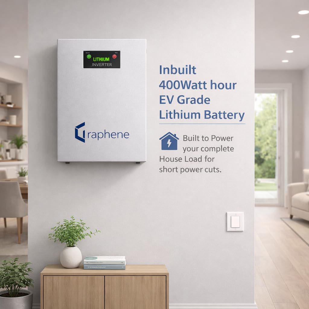 Graphene Lithium 1000VA Inverter with Upto 15 Years Life | Inbuilt 400Wh Battery | Pure Sine Wave | UPS for Short Power Cuts | Integrated Home Power Backup Solution | 5-Year Warranty