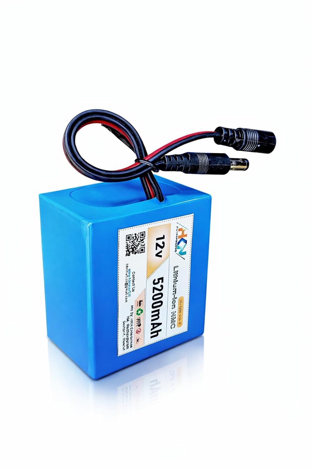 HKN 12V 5200mAh Rechargeable Lithium-ion Battery Pack with DC 5.5mm Male & Female Connector | Built-in BMS | use in Mini ups CCTV, LED Lights, Wi-Fi Router, DIY Projects