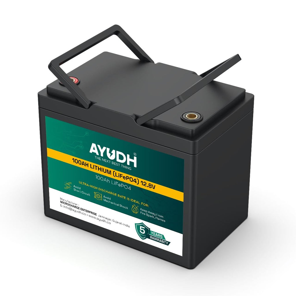 AYUDH 12 Volt 100AH Lithium Ferro Phosphate (LiFePO4) Inverter Battery, Solar Compatible, 5 Years Warranty, smart bluetooth connectivity