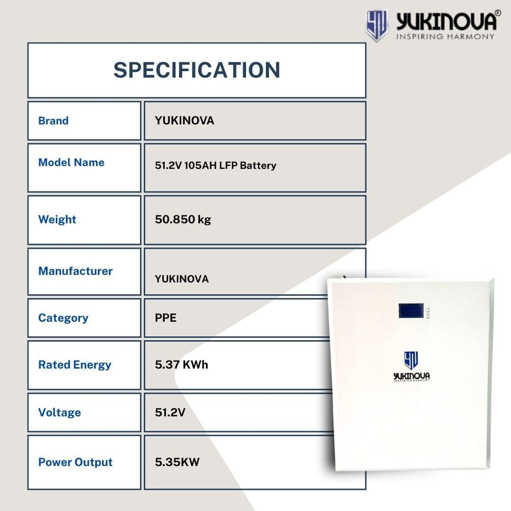 51.2V 105Ah Lithium Battery | 5.12kWh LiFePO4 | Smart BMS | 6000+ Cycles | Solar Inverter, Home Backup, EV, E-Rickshaw, Industrial Use | Fast Charging | High Temperature Protection
