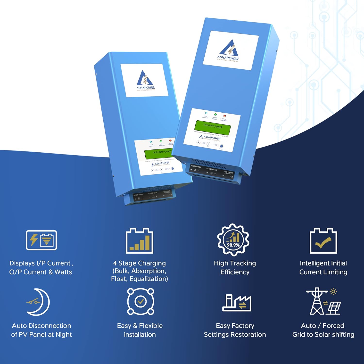ASHAPOWER NOVA50 Solar MPPT Charge Controller SMU (12V/24V : 50Amps : Max.Voc - 90V, Max Watts - 1500W).