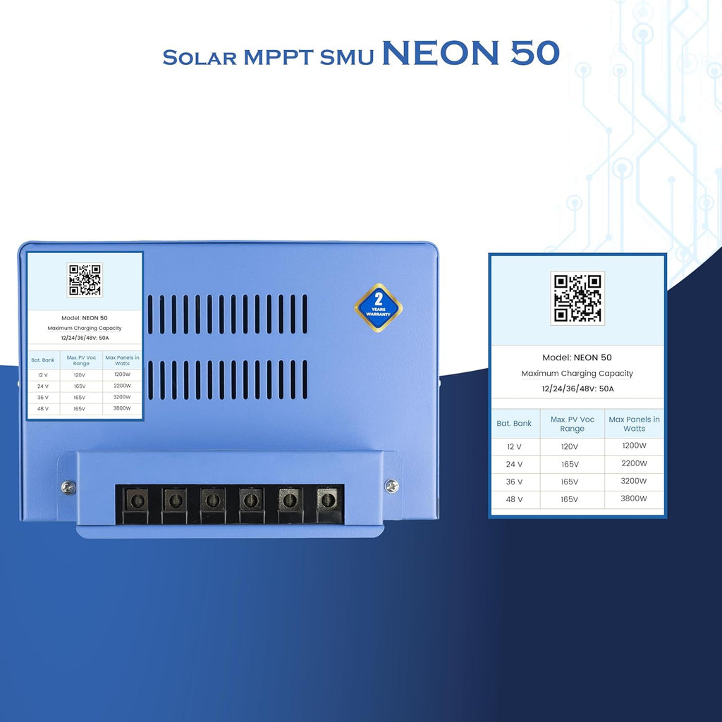 ASHAPOWER NEON 50 Solar MPPT Charge Controller SMU (12/24/36/48V - 50A : Max.Voc 165V ; Max.Watts 3800W)